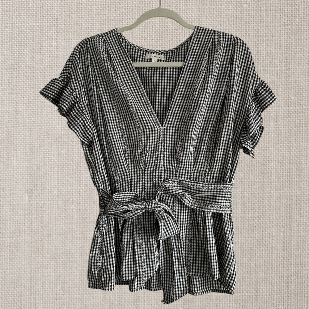 Max Studio Black and White Checkered V-Neck Blouse